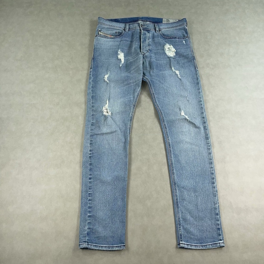 Diesel Tepphar Jeans Mens 32x32 Blue Slim Carrot Stretch Distressed (Fits 35x32)